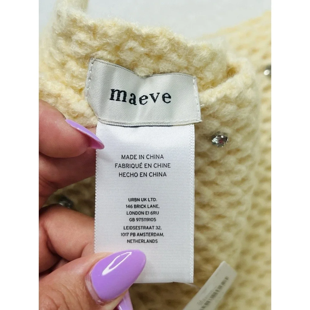 Maeve By Anthropologie Womens Luxury Cream Rhinestone Waffle Knit Scarf 80